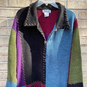 PLUS SIZE - ALL AMERICAN PATCHWORK CARDIGAN SWEATER.